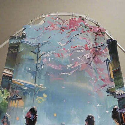 Japanese Kimono Kyoto City Shower Curtains - Oriental Bathroom Decor, Traditional Japanese Bath, Geisha Inspired Home Accessories, Asian