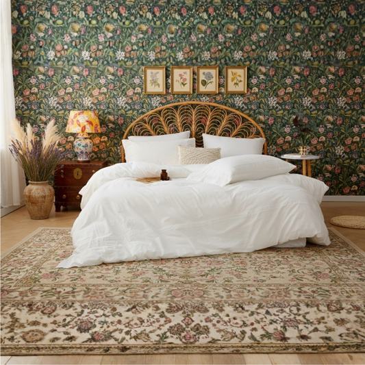 Modern farmhouse duvet cover in white with lace trim, soft cotton bedding set including duvet cover and pillowcases