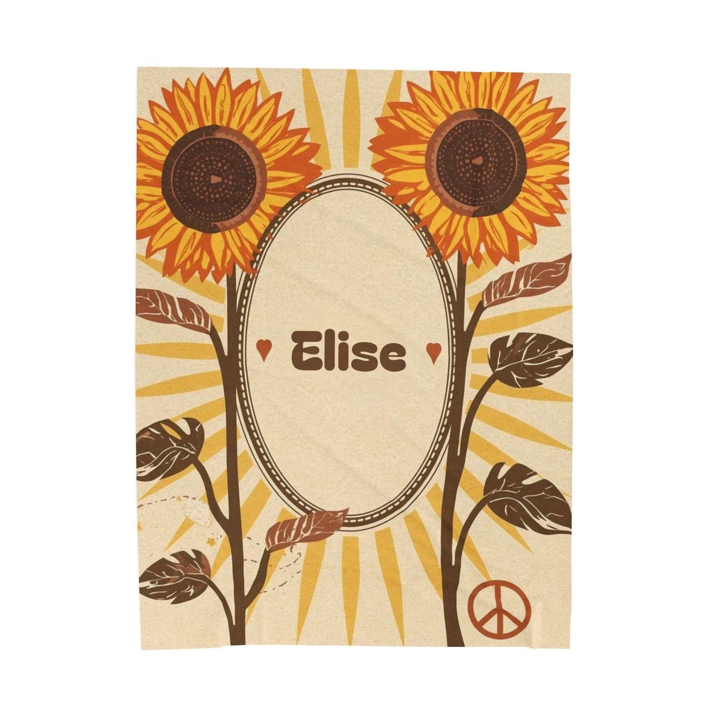 Personalized velveteen plush blanket with sunflower design and custom name Elise, cozy and soft home decor gift