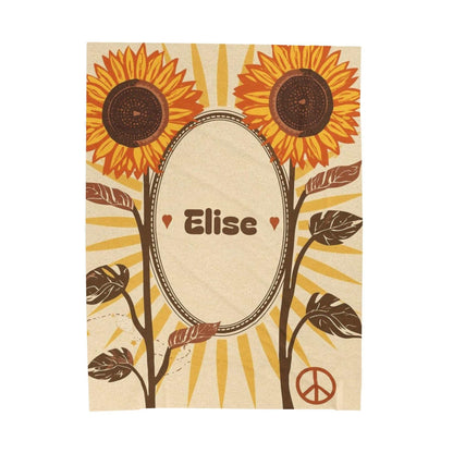 Personalized velveteen plush blanket with sunflower design and custom name Elise, cozy and soft home decor gift