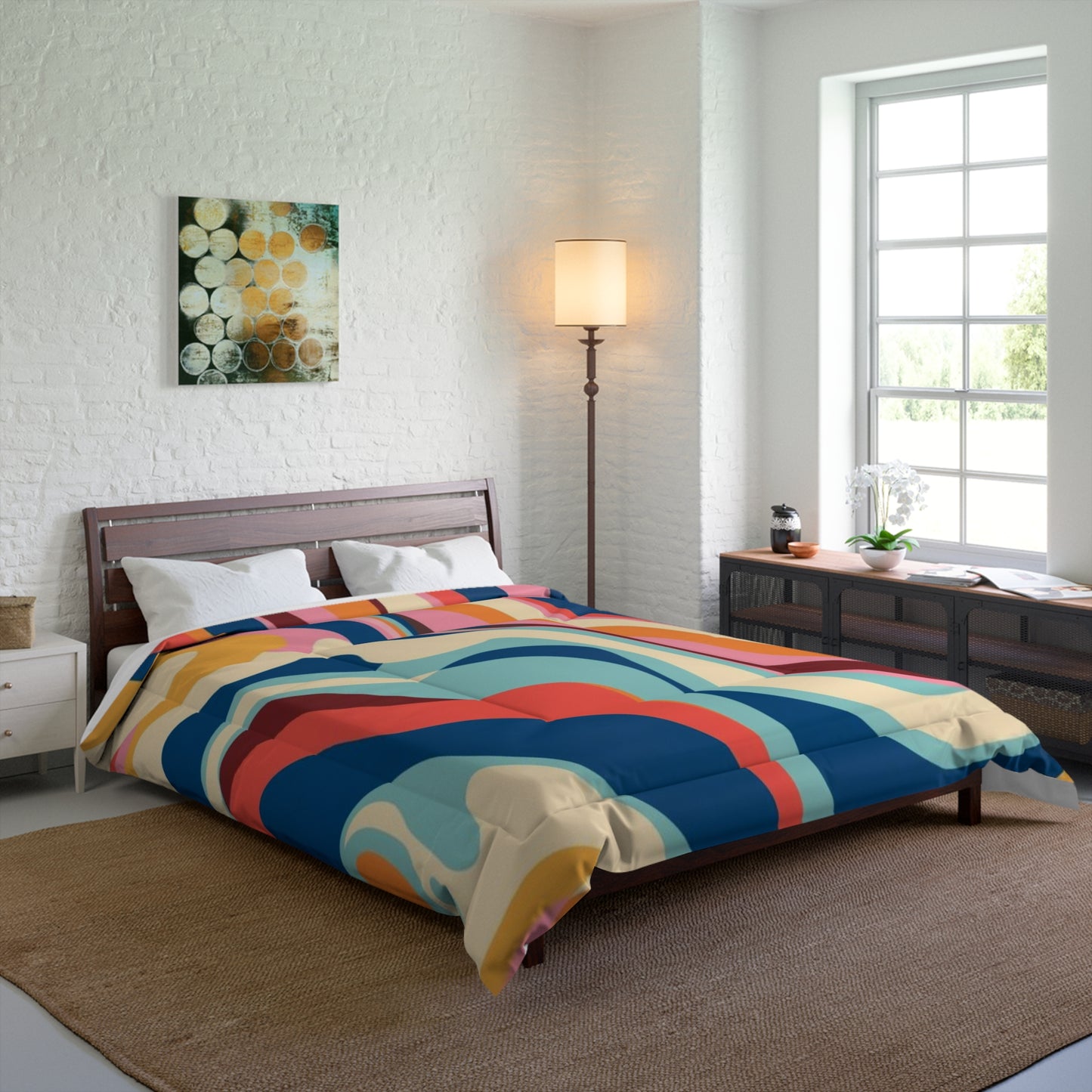 Cozy Dorm Aesthetic Comforter in a soft aesthetic dorm room — soft natural lighting, warm layered styling by HomeStylesPlus