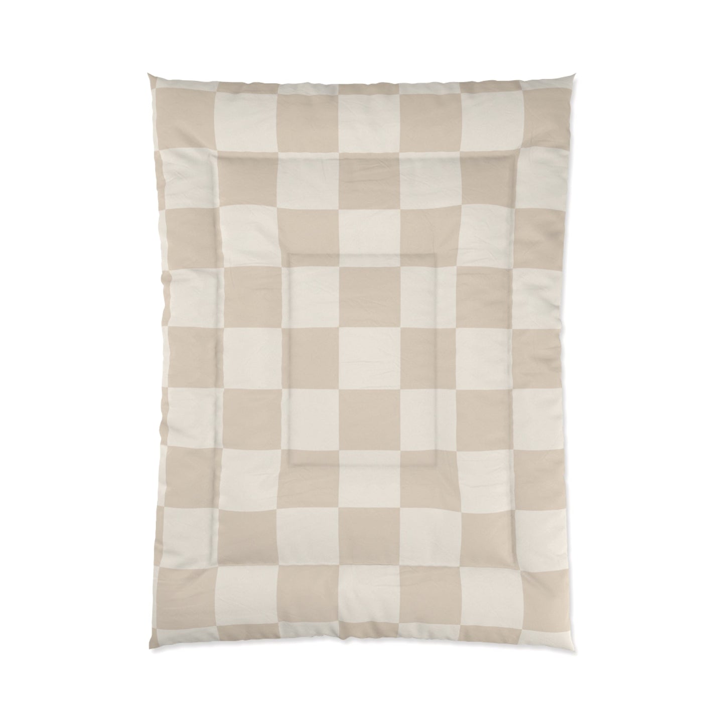 Cream Beige Checker Comforter in a soft aesthetic dorm room — soft natural lighting, warm layered styling by HomeStylesPlus