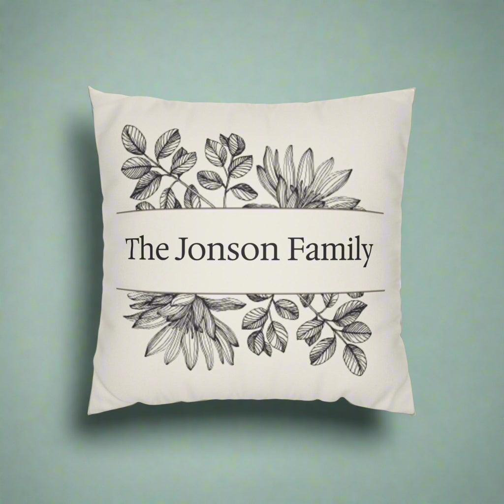 Personalized Floral Family Pillowcase, Home Decor, Housewarming Gift, Wedding Gift, Rustic Chic, Throw Pillow