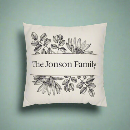 Personalized Floral Family Pillowcase, Home Decor, Housewarming Gift, Wedding Gift, Rustic Chic, Throw Pillow