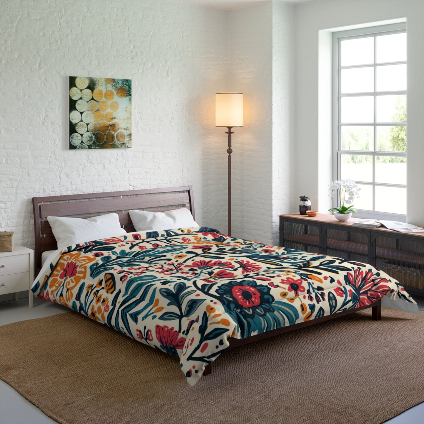 Cozy Boho Dorm Comforter, Twin XL C in a soft aesthetic dorm room — soft natural lighting, warm layered styling by HomeStyles