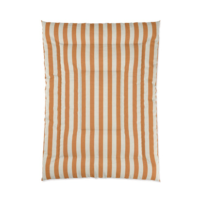 Orange and white striped comforter on cozy twin XL bed in modern nautical bedroom decor