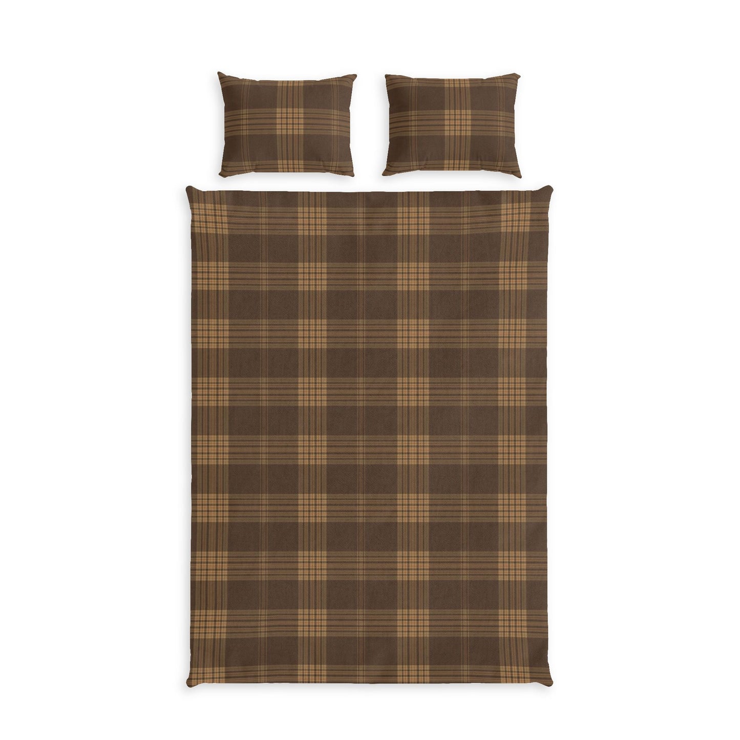 Brown Plaid College Dorm Twin XL Co in a soft aesthetic dorm room — soft natural lighting, warm layered styling by HomeStyles