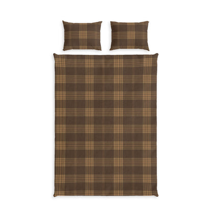 Brown Plaid College Dorm Twin XL Co in a soft aesthetic dorm room — soft natural lighting, warm layered styling by HomeStyles