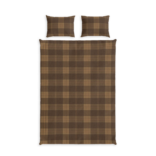 Brown Plaid College Dorm Twin XL Co in a soft aesthetic dorm room — soft natural lighting, warm layered styling by HomeStyles