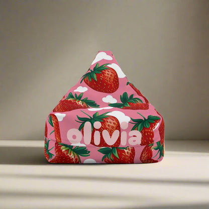 Personalized Strawberry Bean Bag Chair Cover - Custom Name Gift, Kids Room Decor, Home Furniture, Nursery Decor, Birthday Gift
