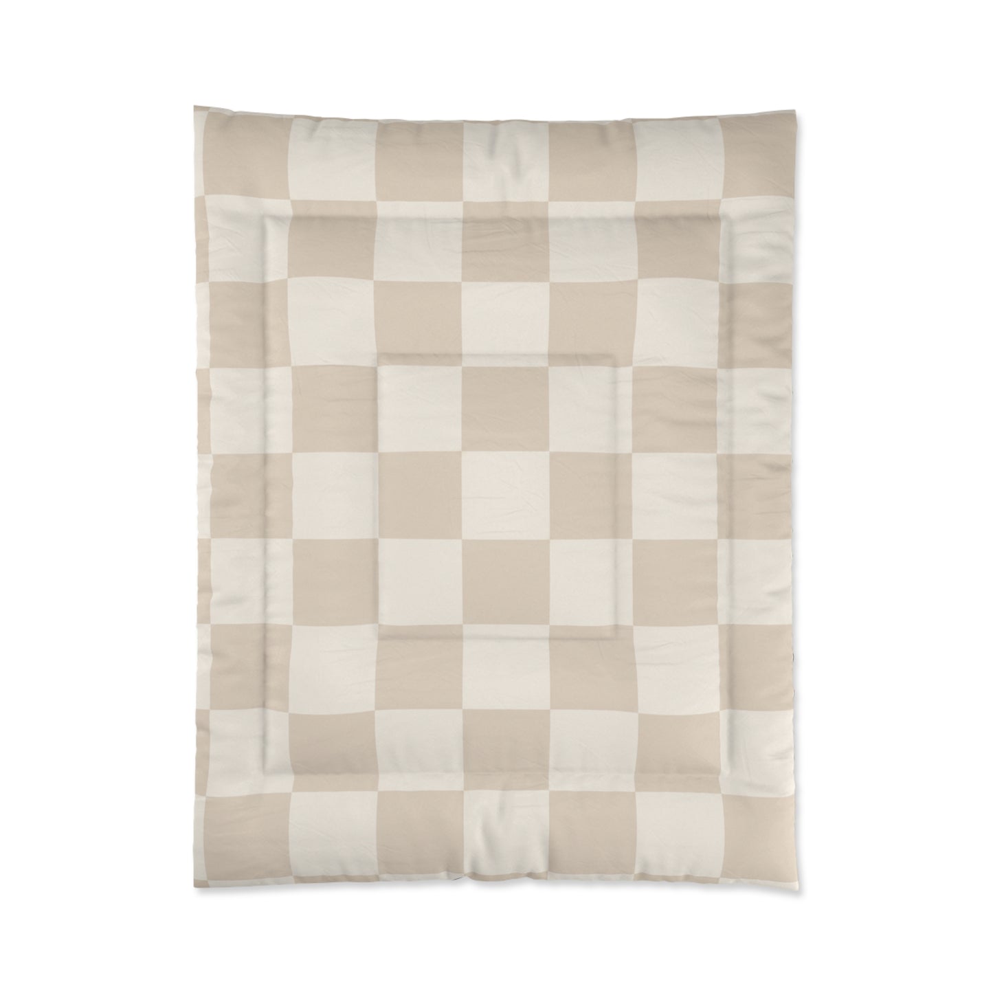 Cream Beige Checker Comforter in a soft aesthetic dorm room — soft natural lighting, warm layered styling by HomeStylesPlus