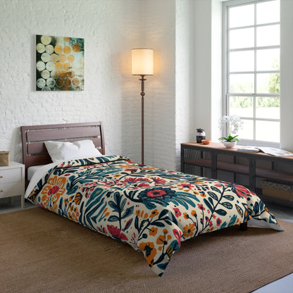 Cozy Boho Dorm Comforter, Twin XL C in a soft aesthetic dorm room — soft natural lighting, warm layered styling by HomeStyles