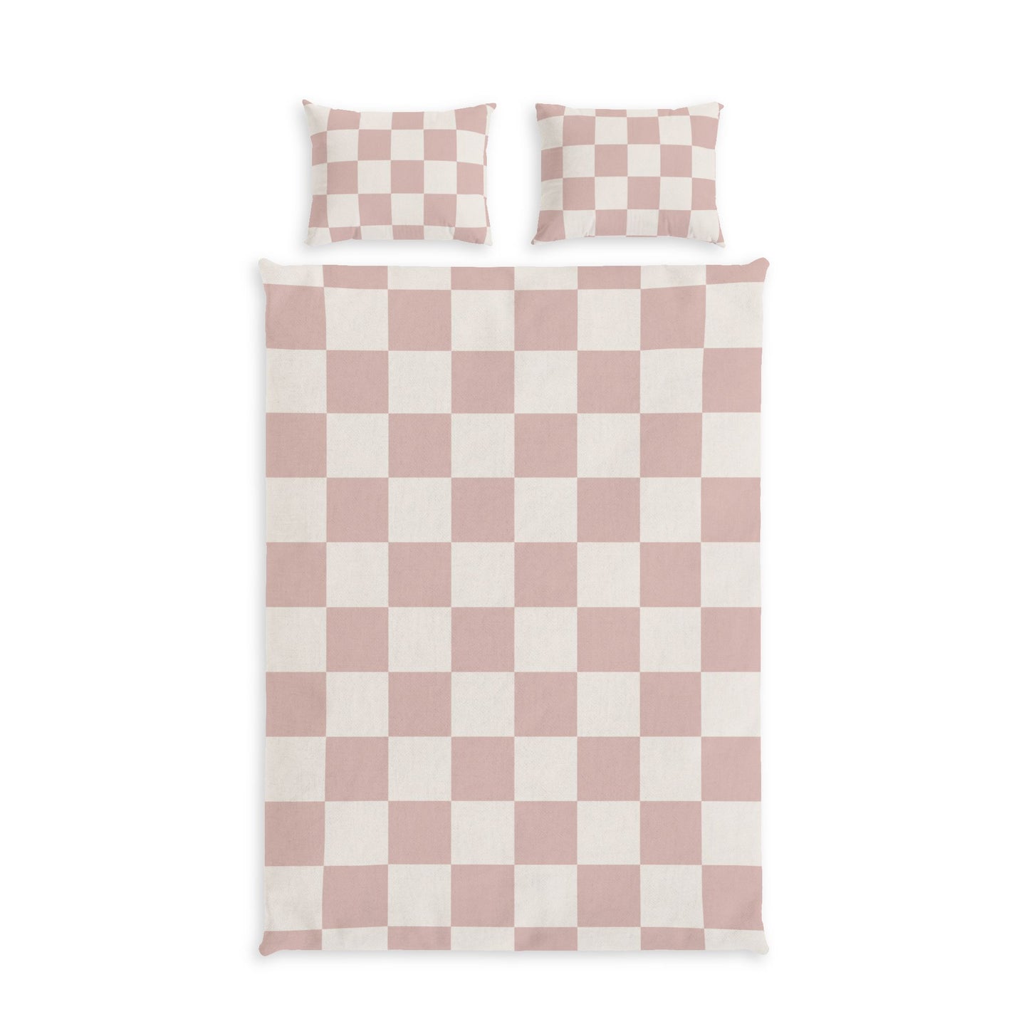 Dusty Pink Checker Cotton Bed Set in a soft aesthetic dorm room — soft natural lighting, warm layered styling by HomeStylesPl