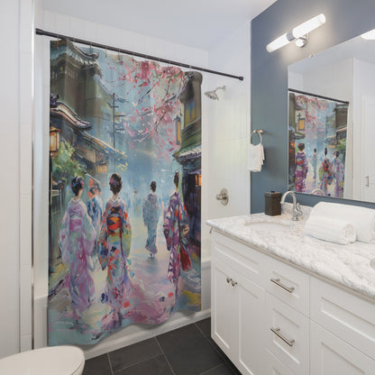 Japanese Kimono Kyoto City Shower Curtains - Oriental Bathroom Decor, Traditional Japanese Bath, Geisha Inspired Home Accessories, Asian