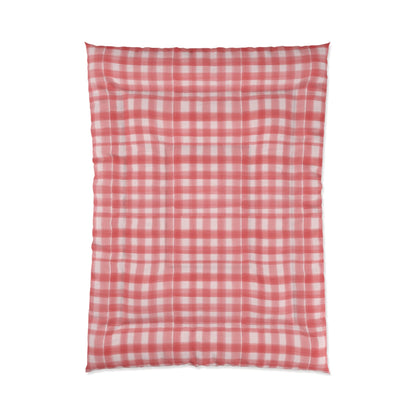 Pink Plaid Cozy Dorm Comforter in a soft aesthetic dorm room — soft natural lighting, warm layered styling by HomeStylesPlus