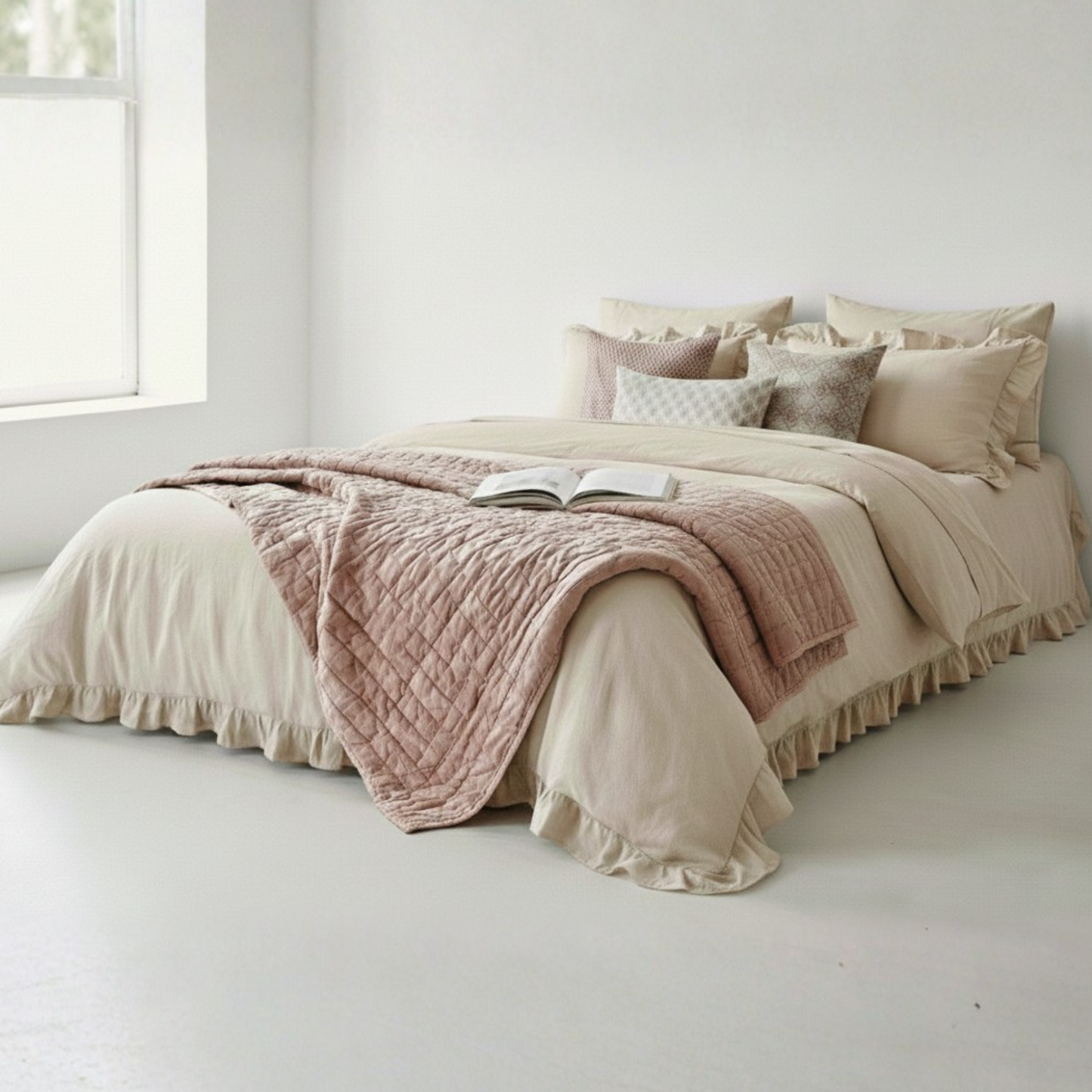 Beige Rustic Farmhouse Ruffled Duvet Cover