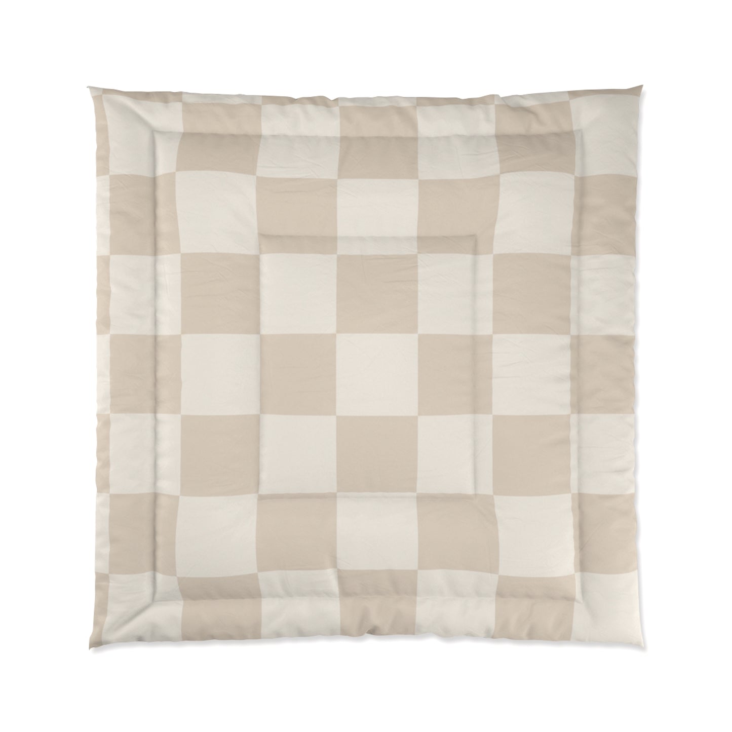 Cream Beige Checker Comforter in a soft aesthetic dorm room — soft natural lighting, warm layered styling by HomeStylesPlus