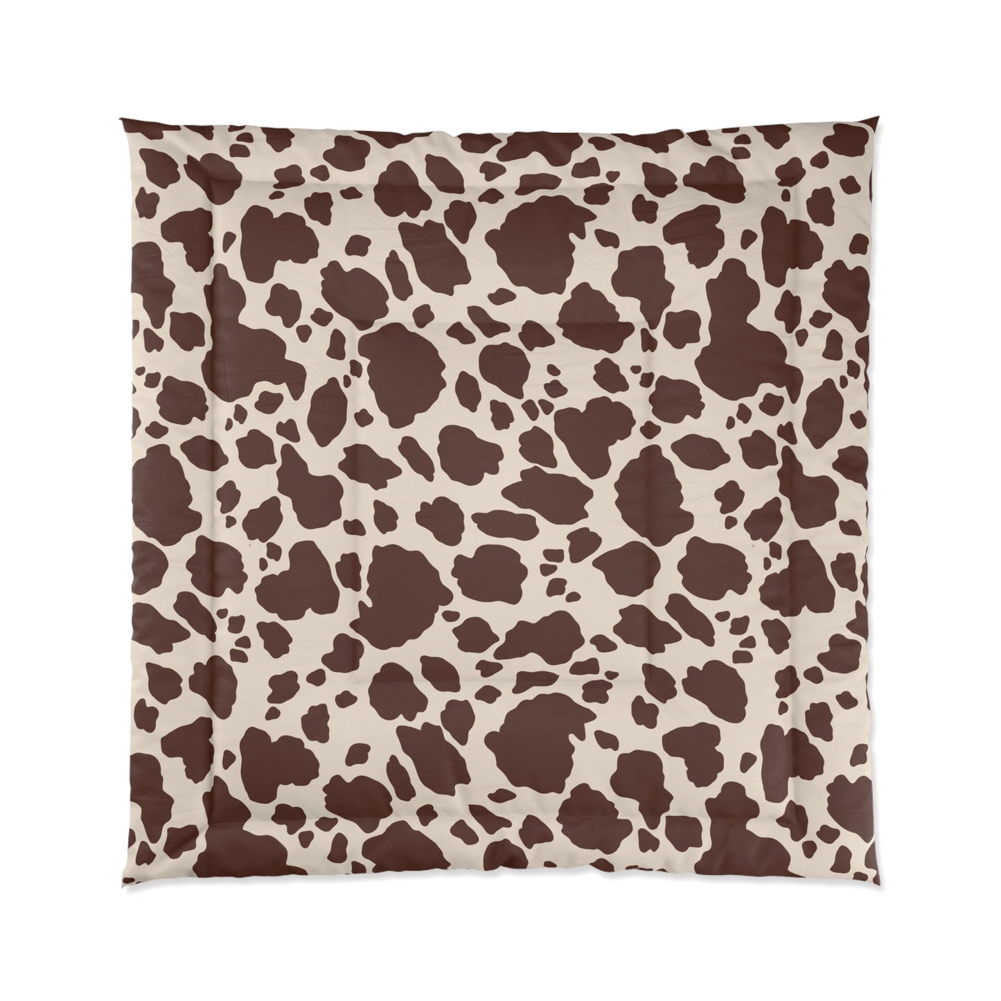 Cow Print Cozy Dorm Comforter in a soft aesthetic dorm room — soft natural lighting, warm layered styling by HomeStylesPlus