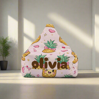 Bean Bag Chair Cover - Personalized Pineapple Design | Customizable Home Decor, Dorm Room Furniture, Name Gift Idea