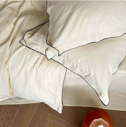 Modern Ivory Duvet Cover - Taupe & Crimson Piping Set piping along the edges