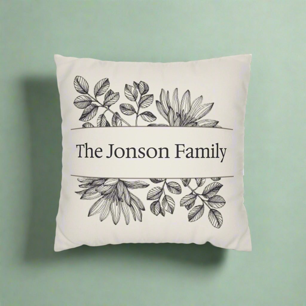 Personalized Floral Family Pillowcase, Home Decor, Housewarming Gift, Wedding Gift, Rustic Chic, Throw Pillow