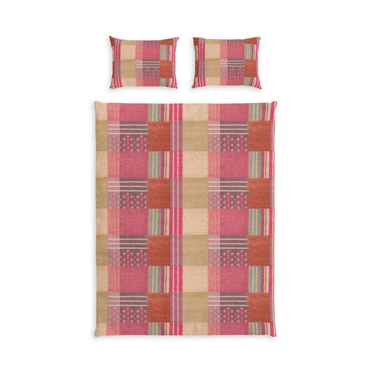 Colorful Patchwork Duvet Cover Set  in a soft aesthetic dorm room — soft natural lighting, warm layered styling by HomeStyles