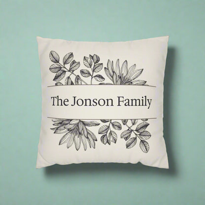 Personalized Floral Family Pillowcase, Home Decor, Housewarming Gift, Wedding Gift, Rustic Chic, Throw Pillow