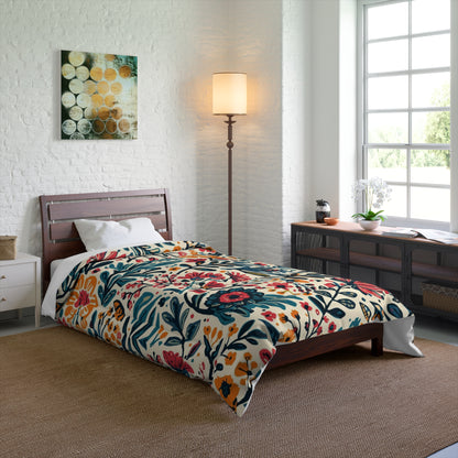 Cozy Boho Dorm Comforter, Twin XL C in a soft aesthetic dorm room — soft natural lighting, warm layered styling by HomeStyles