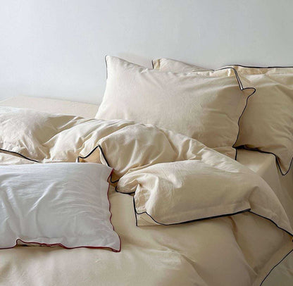 Modern Ivory Duvet Cover - Taupe & Crimson Piping Set