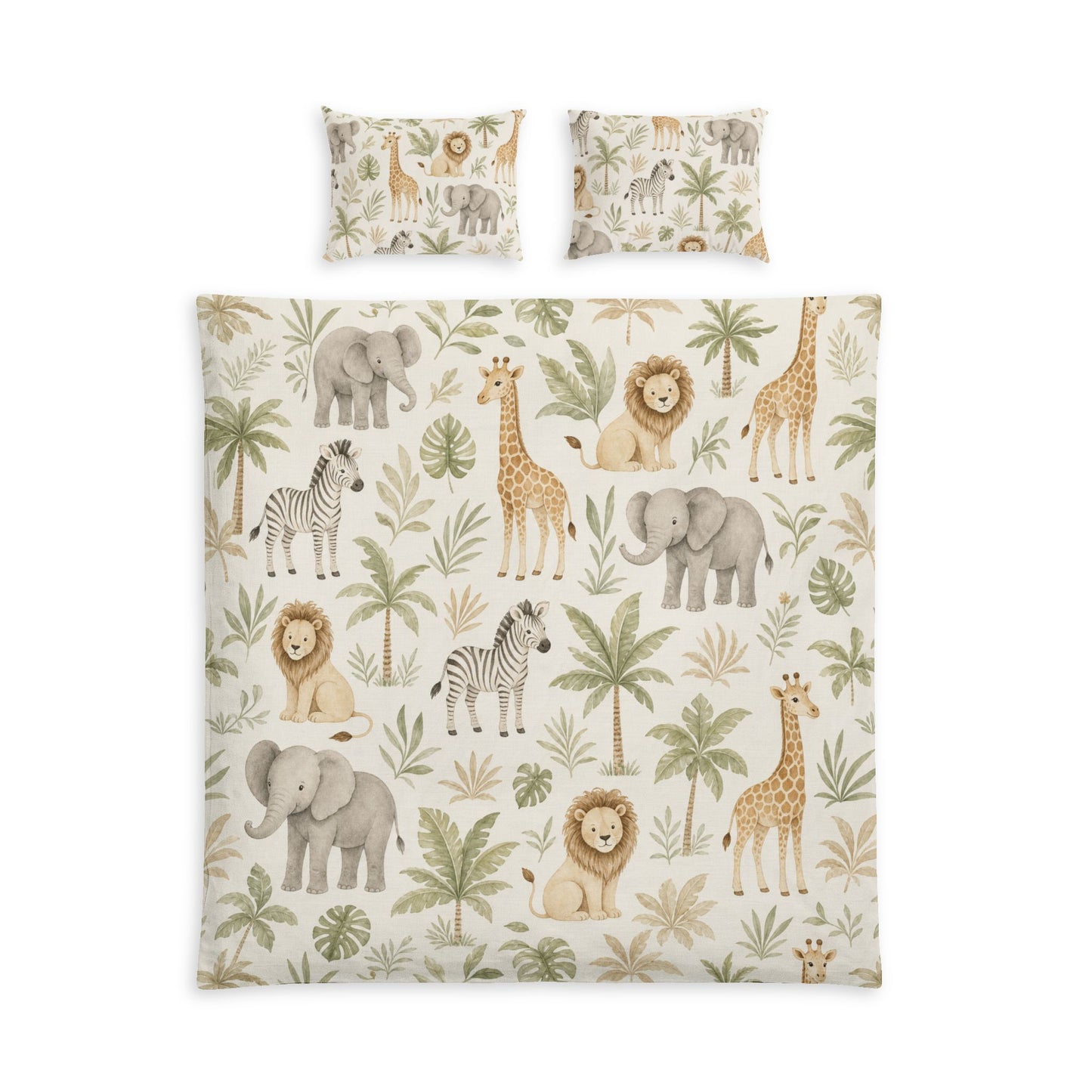 Woodland Animals Cotton Bed Set in a soft neutral kids bedroom — soft natural lighting, warm layered styling by HomeStylesPlu