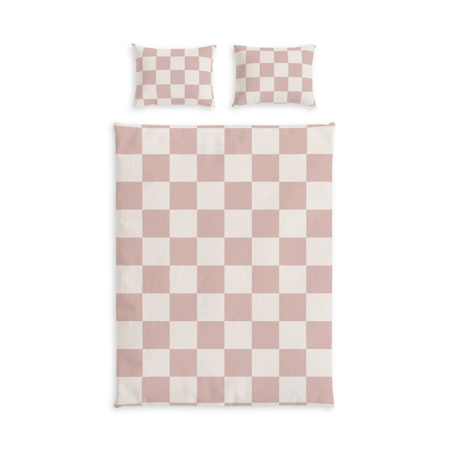 Dusty Pink Checker Cotton Bed Set in a soft aesthetic dorm room — soft natural lighting, warm layered styling by HomeStylesPl