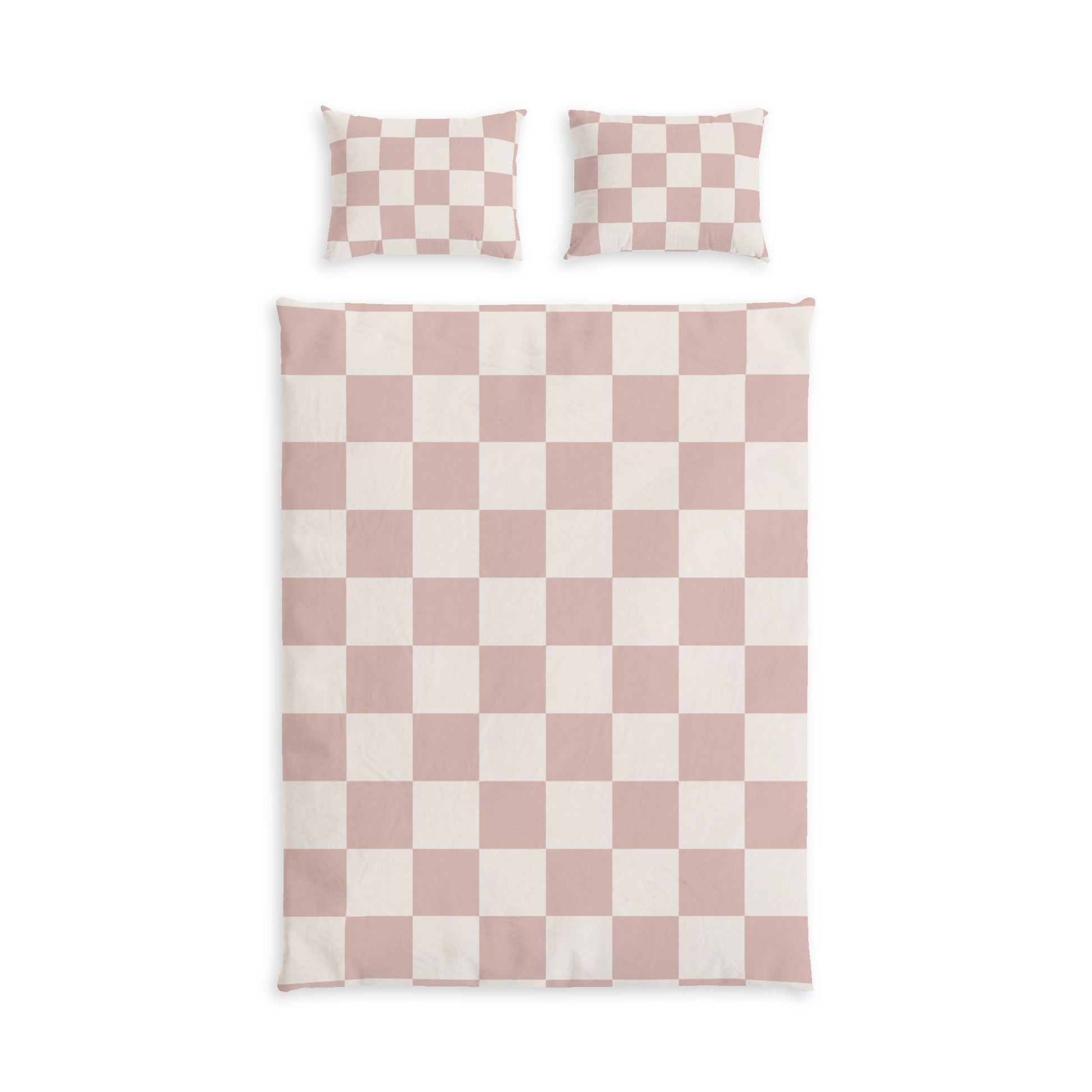 Dusty Pink Checker Cotton Bed Set in a soft aesthetic dorm room — soft natural lighting, warm layered styling by HomeStylesPl