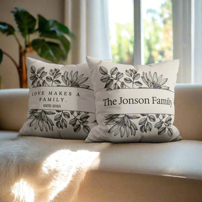 Personalized Floral Family Pillowcase, Home Decor, Housewarming Gift, Wedding Gift, Rustic Chic, Throw Pillow