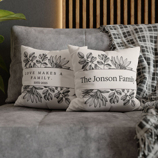 Personalized Floral Family Pillowcase, Home Decor, Housewarming Gift, Wedding Gift, Rustic Chic, Throw Pillow