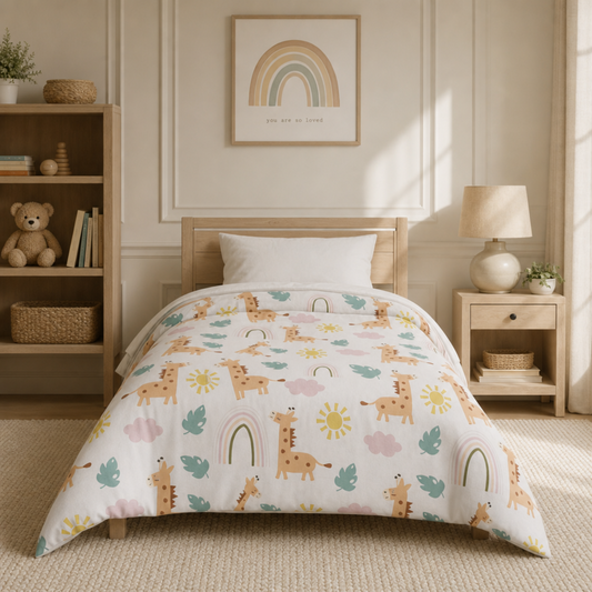 Twin XL Giraffe Animal Comforter in soft neutral tones for kids bedding and nursery decor