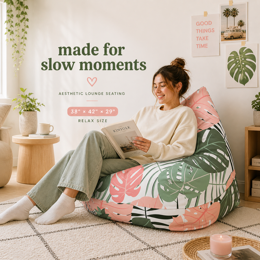 Retro pineapple bean bag chair cover with pastel kawaii design for cozy tropical home decor