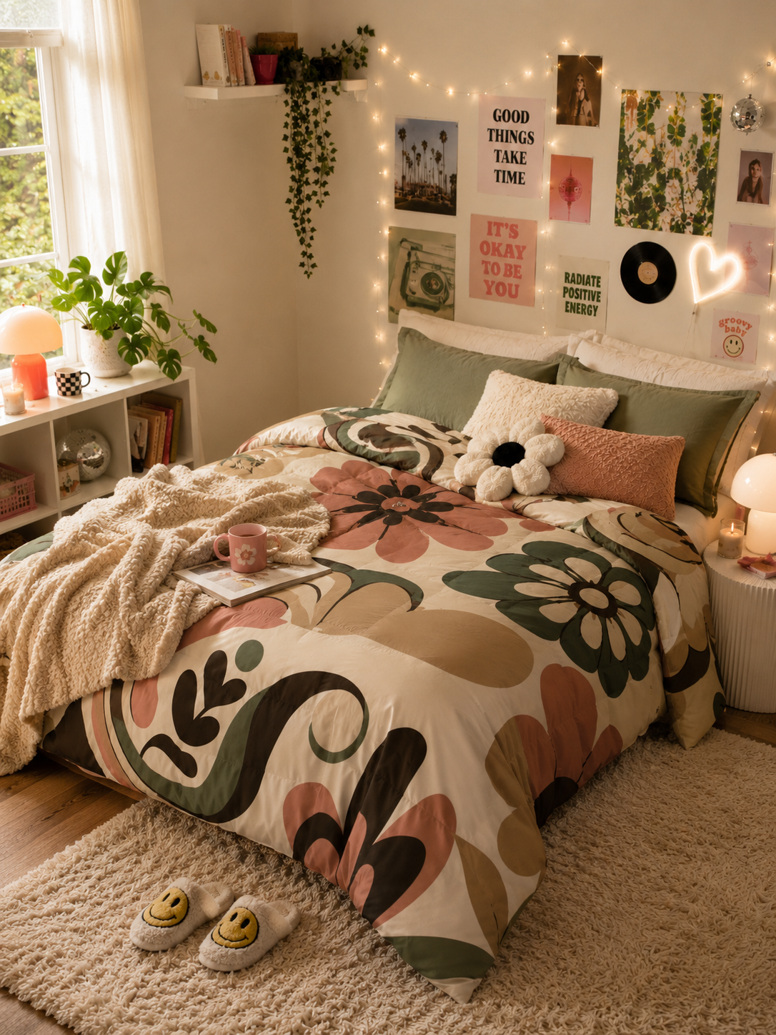 Retro Floral Pattern Comforter | Vintage 70s Boho Flower Bedding