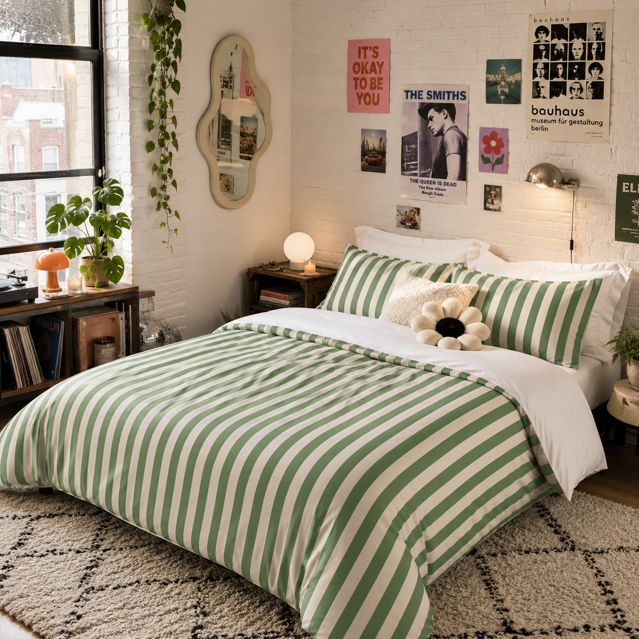 Green White Striped Comforter | Modern Nautical Bedroom Bedding