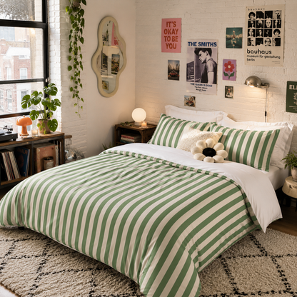 Green White Striped Comforter | Modern Nautical Bedroom Bedding