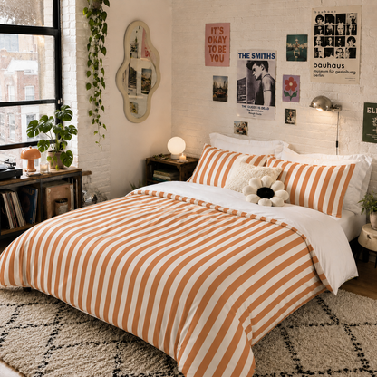 Orange White Striped Comforter | Cozy Twin XL Dorm Bedding | Modern Nautical Bedroom Decor