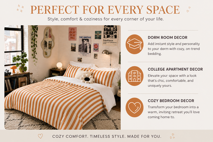 Orange White Striped Comforter | Cozy Twin XL Dorm Bedding | Modern Nautical Bedroom Decor