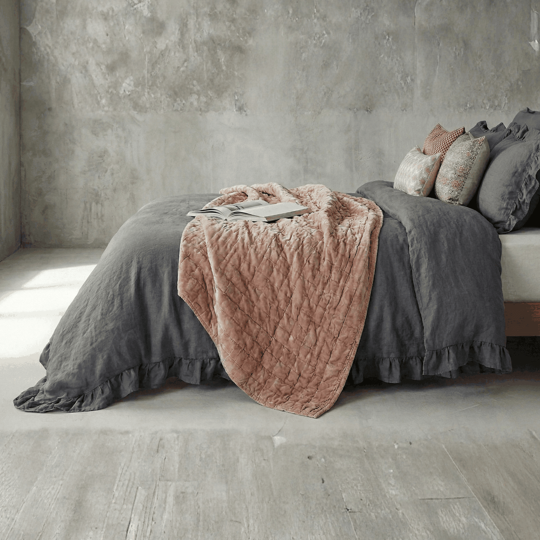 Dark Grey Ruffled Duvet Set | Rustic Farmhouse Cotton Bedding ...