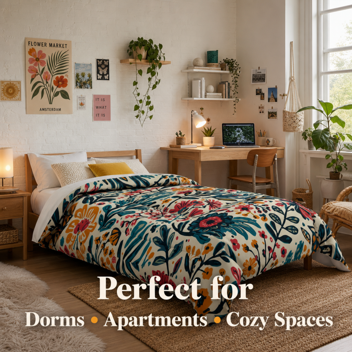 Cozy Boho Dorm Comforter, Twin XL Cozy Room Aesthetic, Warm Bedroom Vibes