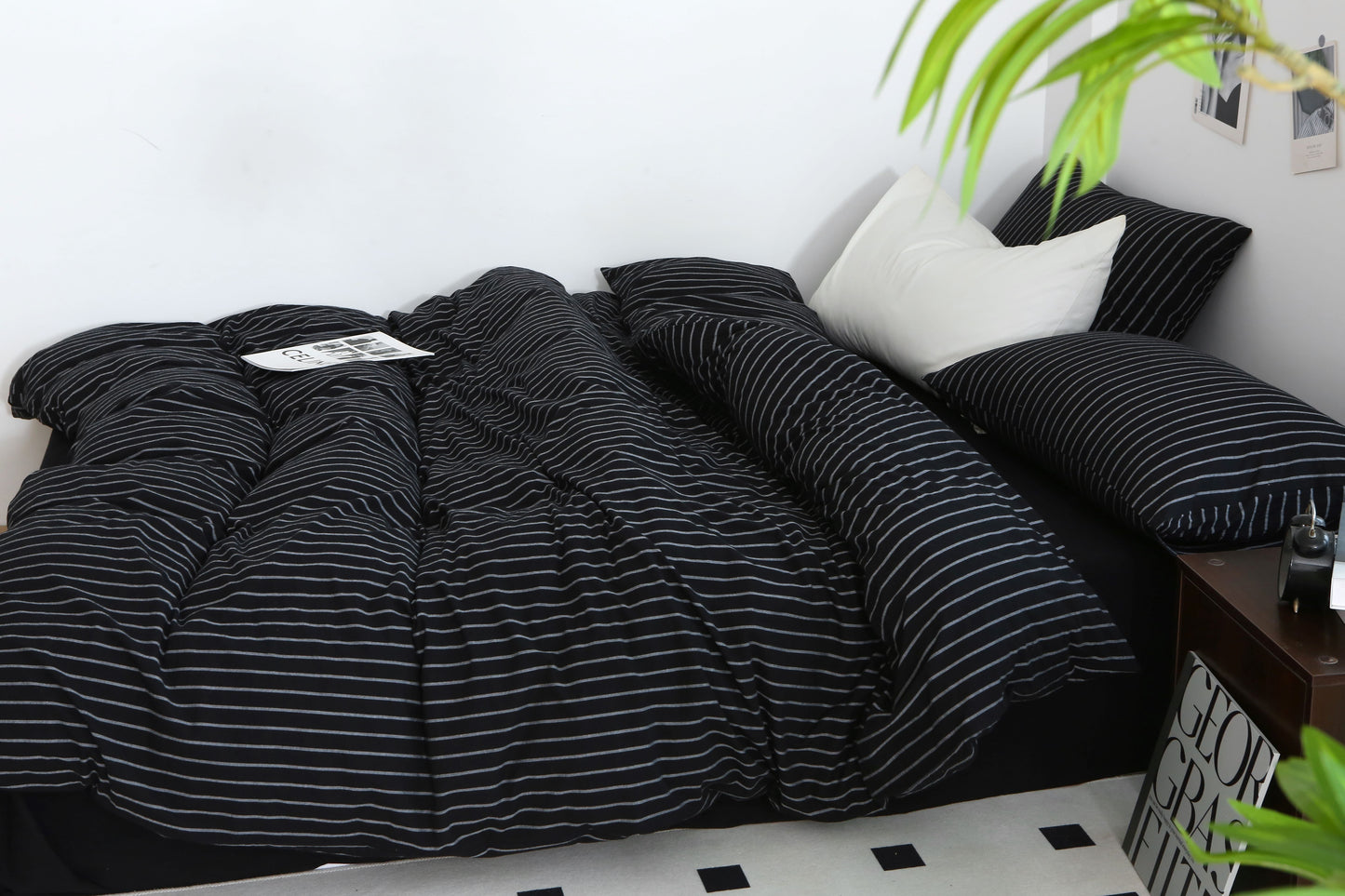 Luxury Black & White Striped Duvet Set