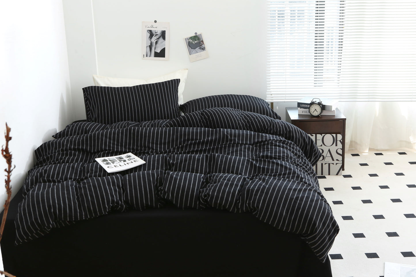 Luxury Black & White Striped Duvet Set