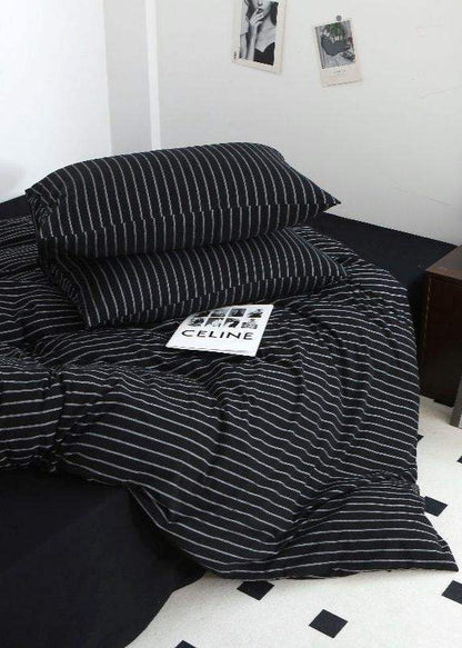 Black Striped Duvet Cover Set - Luxury Cotton Bedding