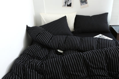 Luxury Black & White Striped Duvet Set