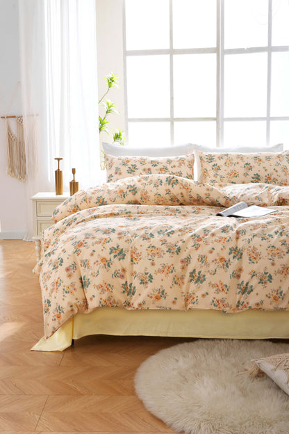 100% Cotton Vintage Floral Duvet Cover Set on cozy bed in bright room.