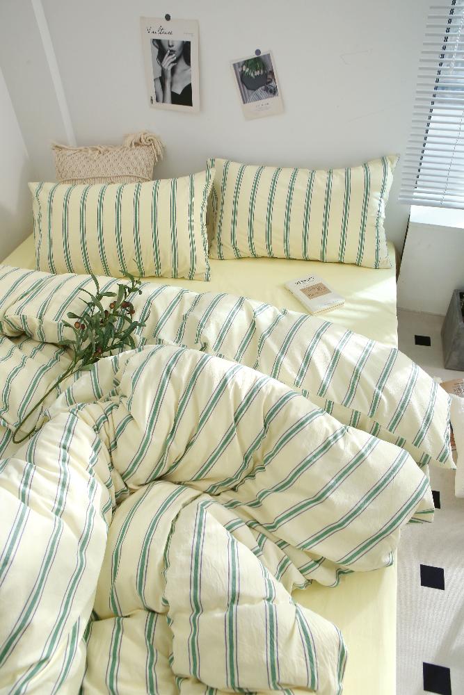 Green Stripe Washed Cotton Bedding Set