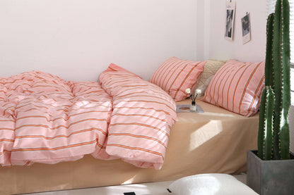 Pink Stripe Washed Cotton Bedding Set